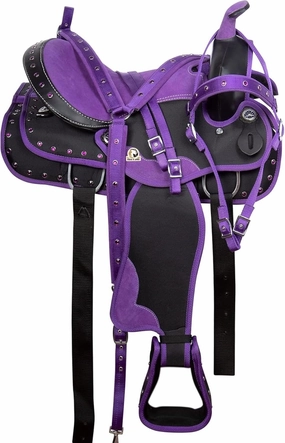 Synthetic Light Weight Comfy Padded Horse Seat Equestrian Tack Headstall,Breast Collar,Reins & Saddle Pad Seat Size 10" to 18" Inch