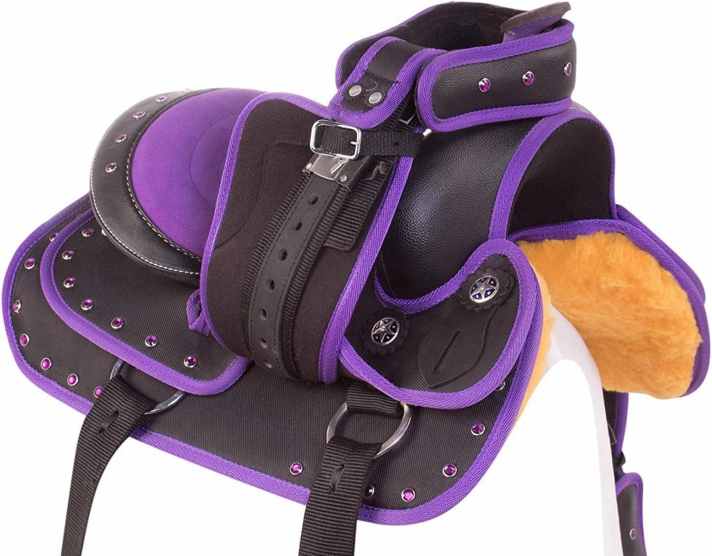 Synthetic Light Weight Comfy Padded Horse Seat Equestrian Tack Headstall,Breast Collar,Reins & Saddle Pad Seat Size 10" to 18" Inch