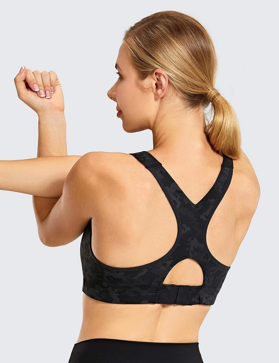 SYROKAN Women's Sports Bra High Impact Front Adjustable Support Lightly Padded Wireless Racerback Workout Running