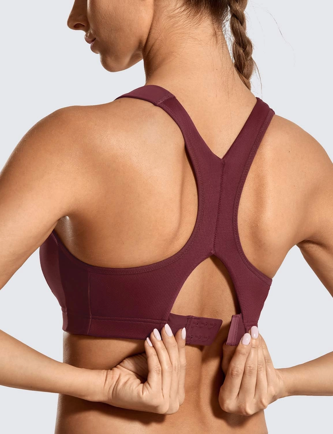 SYROKAN Women's Sports Bra High Impact Front Adjustable Support Lightly Padded Wireless Racerback Workout Running
