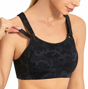 SYROKAN Women's Sports Bra High Impact Front Adjustable Support Lightly Padded Wireless Racerback Workout Running