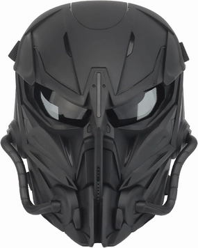 Tactical Airsoft Mask, Gray Lens Full Face Skull Painball Protective Mask for Cs Wargame Halloween Cosplay Costume Party Black (A)
