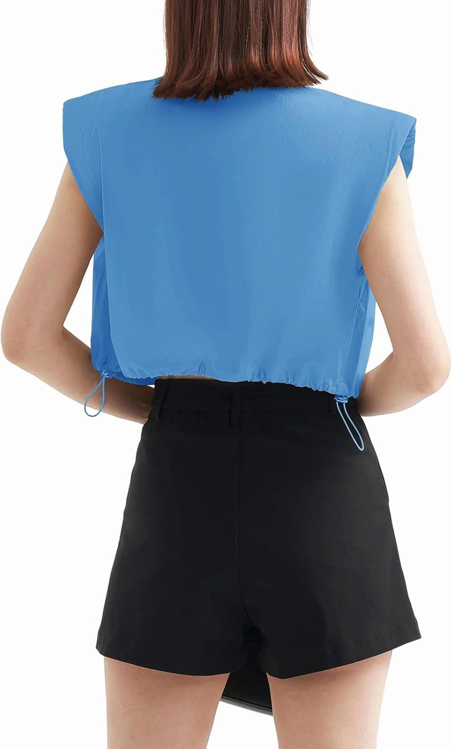 Tankaneo Womens Sleeveless Button Down Shirts Casual Loose V Neck Pad Shoulder Crop Tank Top