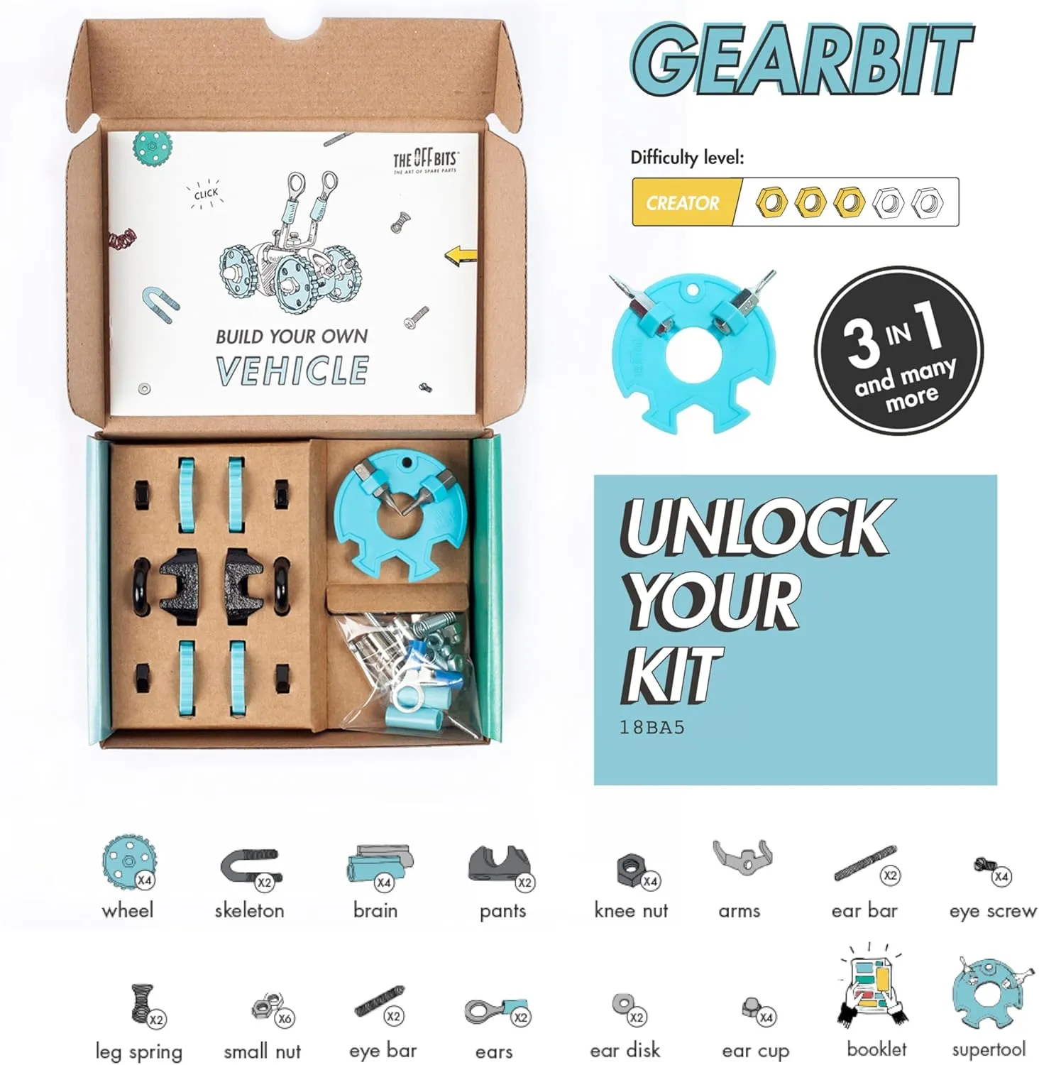 The Off Bits Vehicle STEAM Building Set, Educational Gift Idea, Build Your Own Robot Toy for Kids Age 6 7 8 9  Year Old Boys and Girls, Stem Toys Engineering Kit, Construction Toys Steam Gift