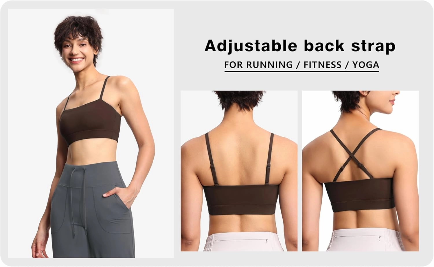 THE GYM PEOPLE Women's Adjustable Spaghetti Strap Sports Bras Wirefree Workout Tops with Removable Padded