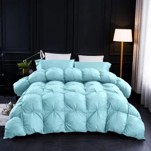 Three Geese Pinch Pleat Waterfowl Feathers and Down Comforter Palatial King Size Duvet Insert,750  Fill Power,1200TC 100% Cotton, Premium All Seasons Aqua-Sky Warm Hotel Comforter with 8 Tabs.