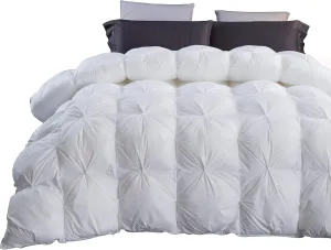Three Geese Pinch Pleat Waterfowl Feathers and Down Comforter Twin Size Duvet Insert,750  Fill Power,1200TC 100% Cotton, Premium All Seasons White Warm Hotel Comforter with 8 Tabs.