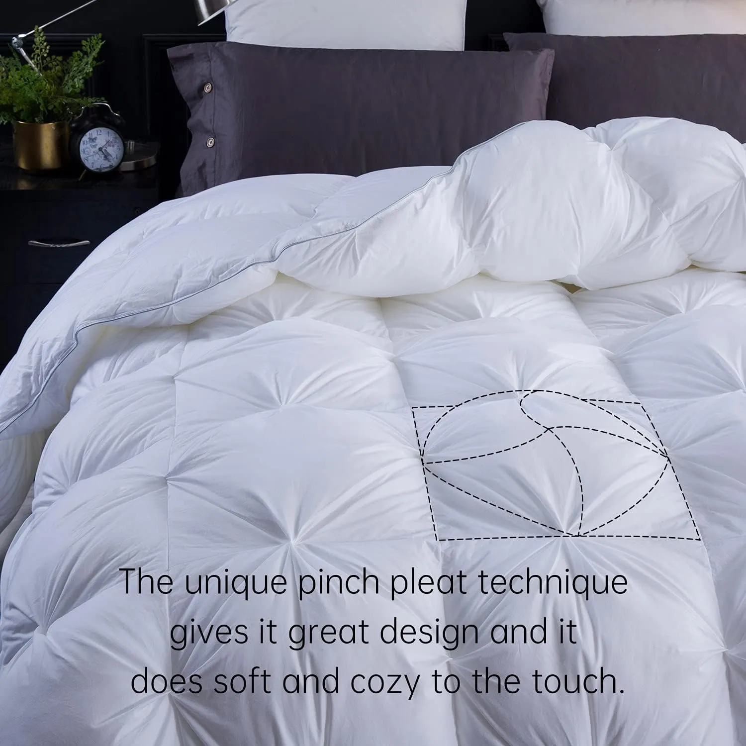 Three Geese Pinch Pleat Waterfowl Feathers and Down Comforter Twin Size Duvet Insert,750  Fill Power,1200TC 100% Cotton, Premium All Seasons White Warm Hotel Comforter with 8 Tabs.