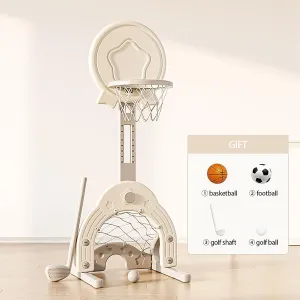Toddler Basketball Hoop Set With 3 Balls, Adjustable Basketball Hoop Set Indoor Outdoor For Kids 1-3, Toddler Sports Activity Center, Portable Basketball Soccer Golf Game Set, Birthday Gift Grey)