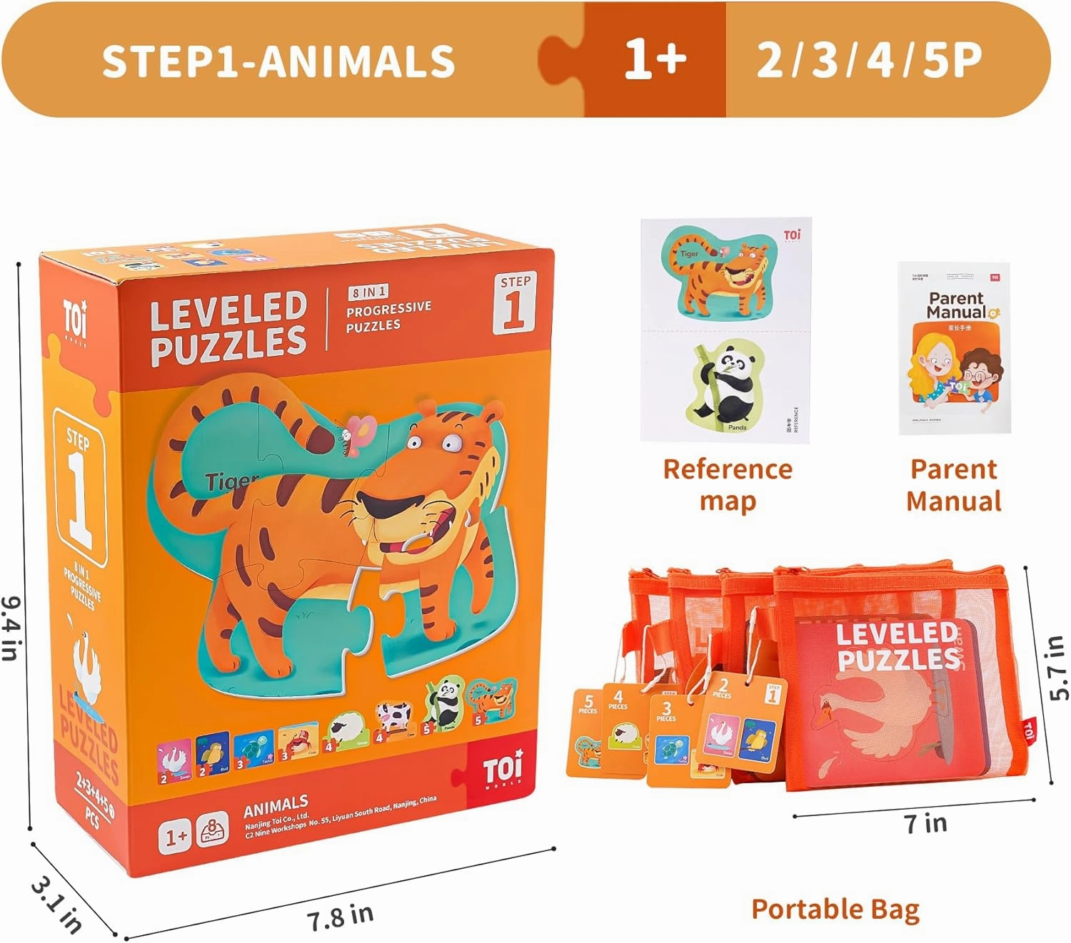 TOI Leveled Puzzles for Kids Aged 2 and Up, Toddler Puzzle Preschool Learning Jigsaw Puzzles, Large Pieces Educational Game for Boys Girls, Classic Education Step 1