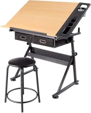 Topeakmart Height Adjustable Drafting Table Drawing Desk Tiltable Tabletop Art Craft Work Station with Stool for Artists Painters Students Adults