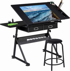 Topeakmart Drafting Table for Artists, Height Adjustable Drawing Draft Desk, Tiltable Tabletop, Art Craft Work Station with Extra Board for Diamond Painting Sewing Graphic Designere