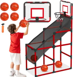 TOY Life Arcade Basketball Game Set Height Adjustable Easy Set Up with 4 Balls and Hoop Game for Kids 3 to 12 Years Old Indoor Outdoor Sport Play, Air Pump Included, Toys for Boys 5-7 Competition