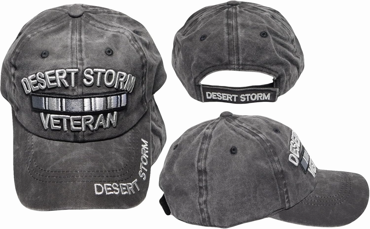Trade Winds Desert Storm Veteran Ribbon Grey Gray Cotton Adjustable Embroidered Cap Hat - Licensed