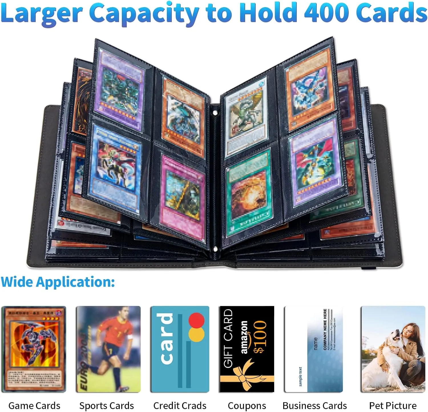 Trading Card Binder With 50 Sleeves, 4 Pocket Waterproof Book Holder Fits 400 Cards, for Football, Pet Pictures, Side Loading - Colorful Dinosaurs and Palm Trees