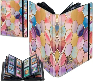 Trading Card Binder with 50 Sleeves, 4 Pocket Waterproof Card Book Holder Fits 400 Cards for Trading Cards, Football Cards, Pet Picture, Side Loading, Colorful Hexagons