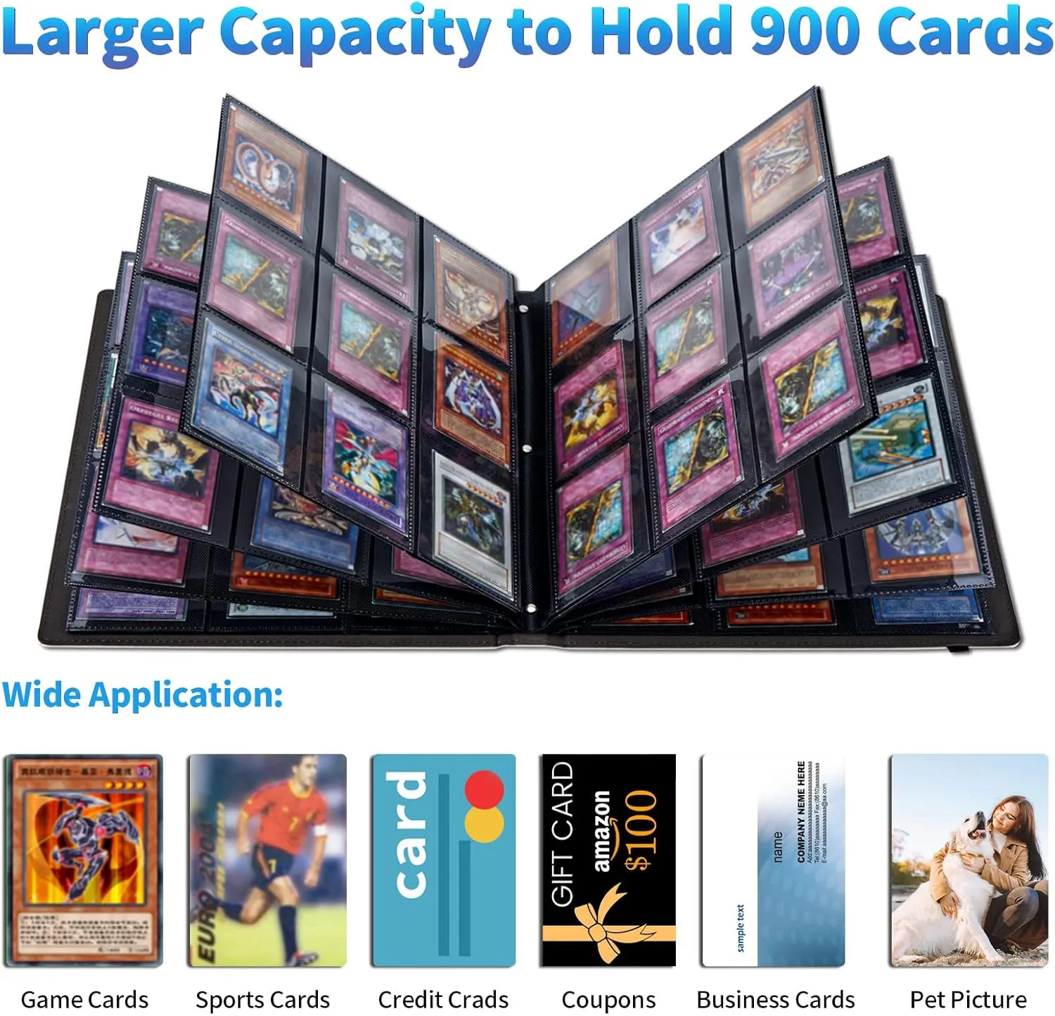 Trading Card Binder with 50 Sleeves, 9 Pocket Waterproof Card Book Holder Fits 900 Cards for Trading Cards, Football Cards, Pet Picture, Side Loading, Colorful Hexagons