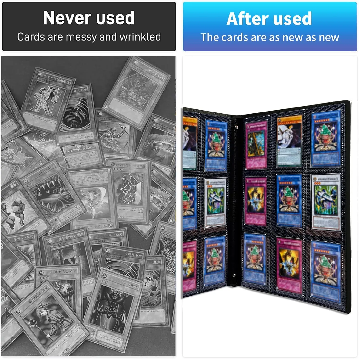 Trading Card Binder with 50 Sleeves, 9 Pocket Waterproof Card Book Holder Fits 900 Cards for Trading Cards, Football Cards, Pet Picture, Side Loading, Colorful Hexagons