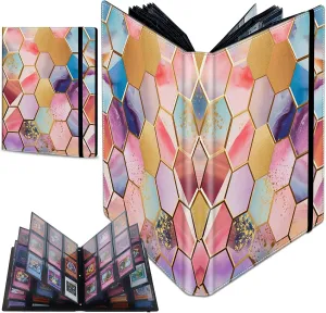 Trading Card Binder with 50 Sleeves, 9 Pocket Waterproof Card Book Holder Fits 900 Cards for Trading Cards, Football Cards, Pet Picture, Side Loading, Colorful Hexagons