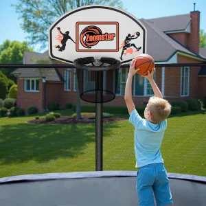 Trampoline Basketball Hoop Attachment Basketball Hoop for Trampoline Fits for 25mm - 38mm Straight Pole & Curved Pole, Mini Ball, Easy to Install