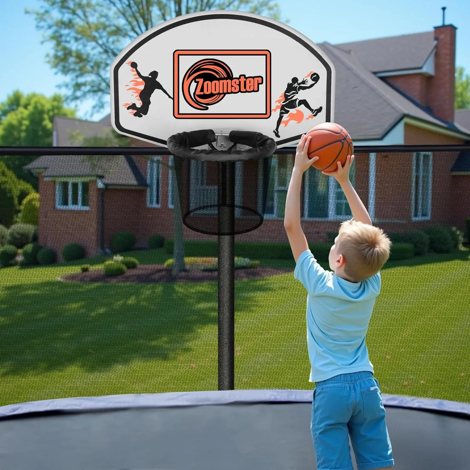 Trampoline Basketball Hoop Attachment Basketball Hoop for Trampoline Fits for 25mm - 38mm Straight Pole & Curved Pole, Mini Ball, Easy to Install