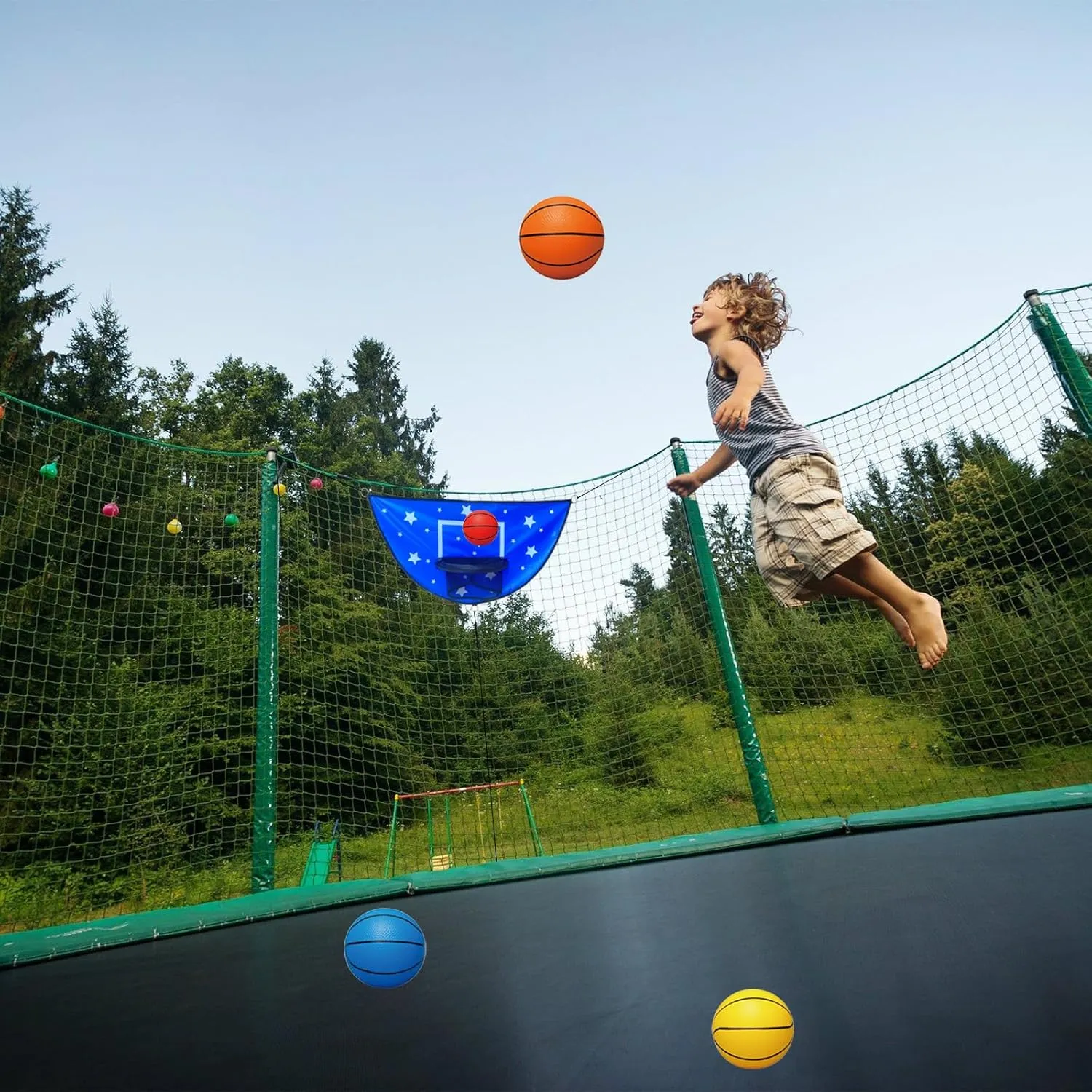 Trampoline Basketball Hoop, Attachment with Pump and Mini Ball, Universal Trampoline Accessories, Easy to Install, All Ages