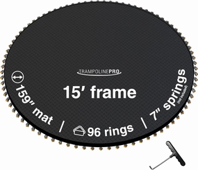 Trampoline Mat Replacement for 15ft Trampoline Frames with Spring Tool, Universal Jumping Mat for 15ft Round Trampoline Fits 96 Rings with 6.5" or 7" Spring Length