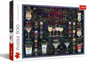 Trefl Cocktail Menu 500 Piece Jigsaw Puzzle Red 19"x13" Print, DIY Puzzle, Creative Fun, Classic Jigsaw for Adults and Children from 10 Years Old