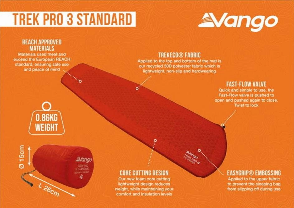 Trek Pro 3 Self-Inflating Mat Standard: 183x3cm by Vango