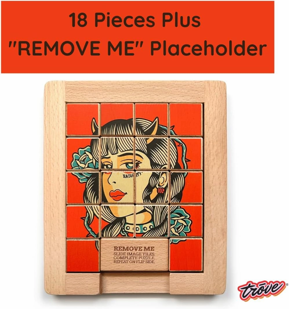 TROVE - Dualities Sliding Wooden Puzzles, Naughty v. Nice - STEM, Challenging, Entertaining, Fun, Brain Teaser, Classic Slide Puzzle, Klotski, Great for Travel, Great for All Ages