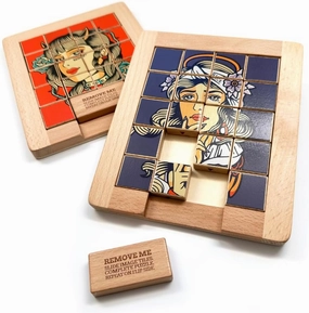 TROVE - Dualities Sliding Wooden Puzzles, Naughty v. Nice - STEM, Challenging, Entertaining, Fun, Brain Teaser, Classic Slide Puzzle, Klotski, Great for Travel, Great for All Ages