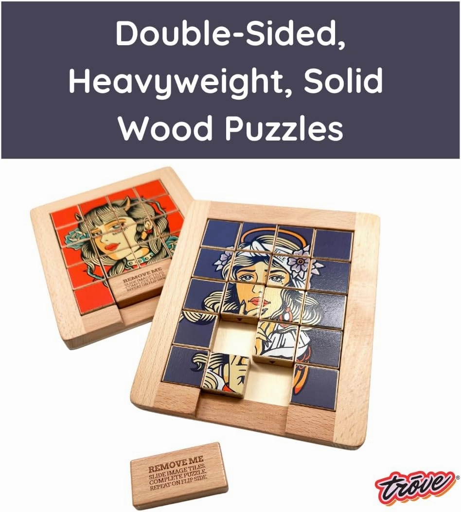 TROVE - Dualities Sliding Wooden Puzzles, Naughty v. Nice - STEM, Challenging, Entertaining, Fun, Brain Teaser, Classic Slide Puzzle, Klotski, Great for Travel, Great for All Ages