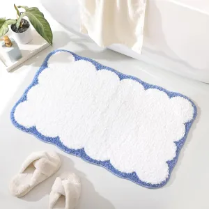 TRUEDAYS Blue Scalloped Bath Mat - Soft Microfiber Bathroom Rug, Non-Slip Cute Mat for Tub & Shower, Aesthetic Decor for Modern Bathrooms,32x20 Inches