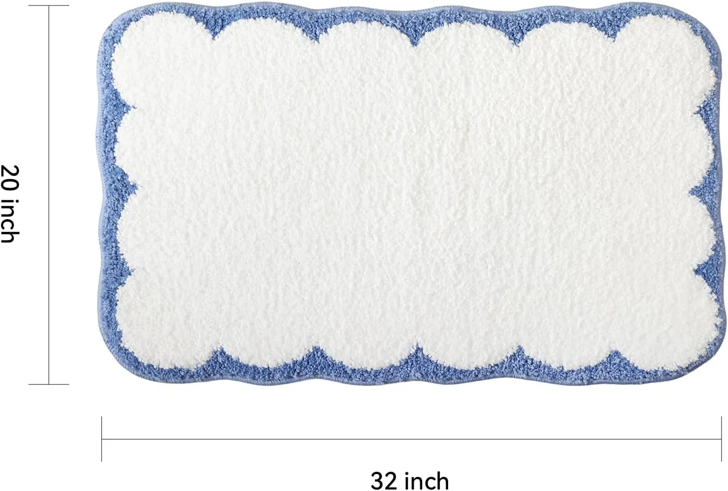 TRUEDAYS Blue Scalloped Bath Mat - Soft Microfiber Bathroom Rug, Non-Slip Cute Mat for Tub & Shower, Aesthetic Decor for Modern Bathrooms,32x20 Inches