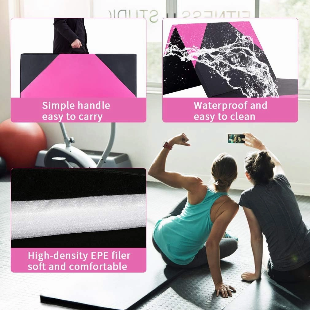 Tumbling Mats Gymnastics Tumbling Foldable Mats Foldable Yoga Mat Thick PU Leather Exercise Mat With Carrying Handles for home Workout outdoor Gymnastics Yoga Pilates