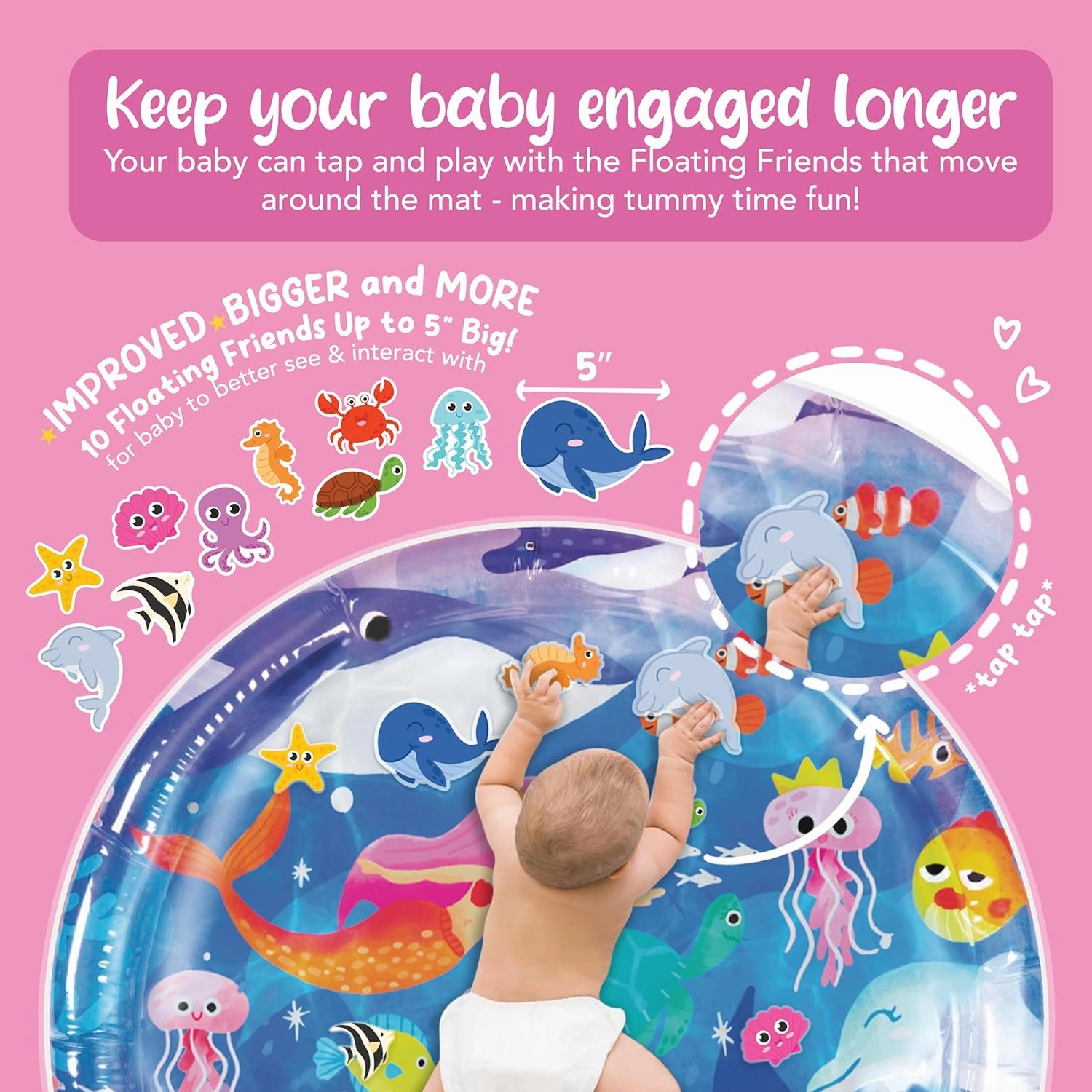 Tummy Time Water Mat for Babies - Xtra Large Sensory Baby Water Mat for Tummy Time & Motor Development - Leak-Proof Water Pad, Durable Infant Water Play Mats for Baby Boys & Girls 3 Months 