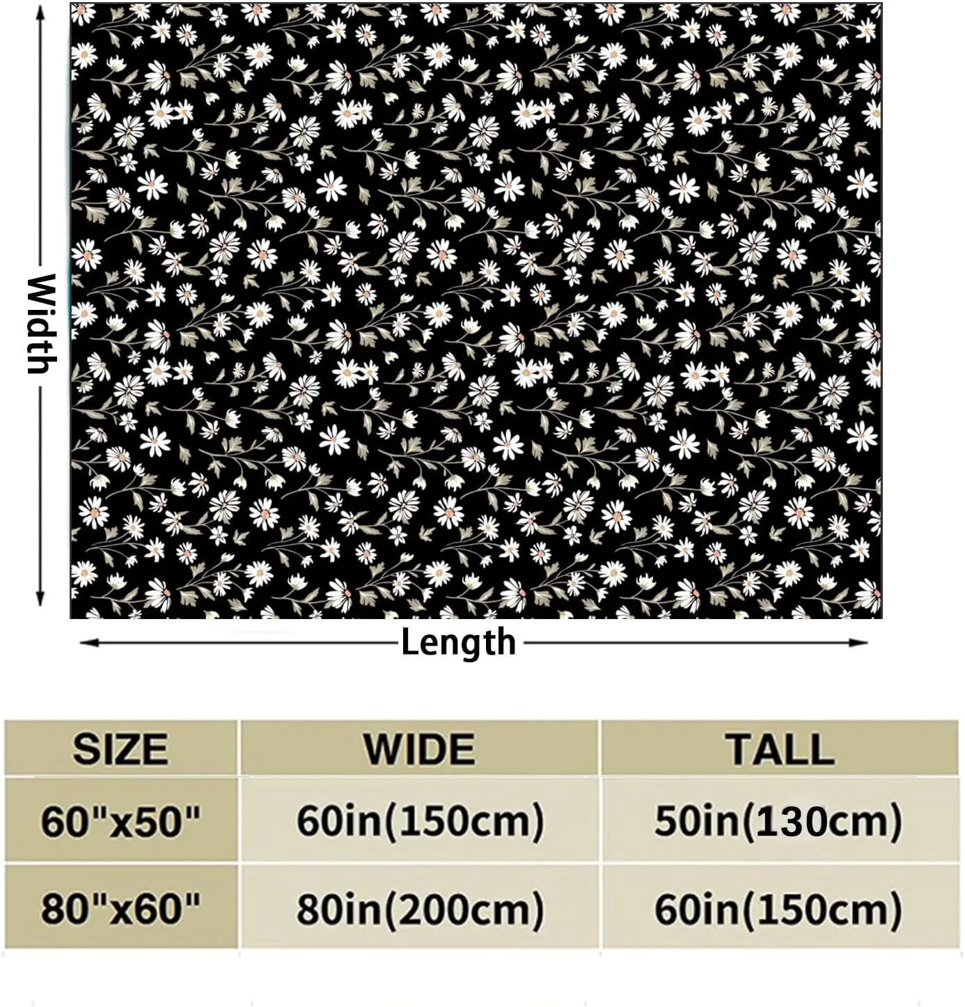 Tupmnbry Daisy Flowers Throw Blanket Wildflowers Floral Blanket Black Super Soft Flannel Fleece Blankets Lightweight Fluffy Plush Bed Blanket for Bedding Sofa and Travel 50"X60"