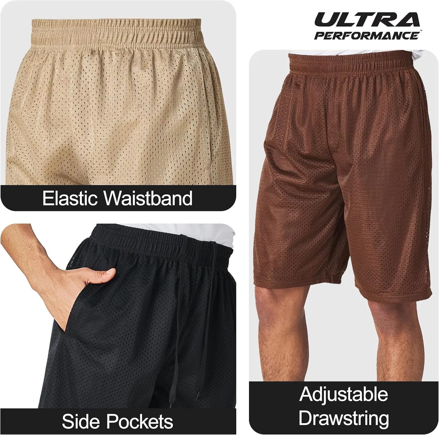 Ultra Performance Men's Athletic Mesh Short's 3 Pack Mens Basketball Shorts Gym Workout & Sport Short with Pockets for Men