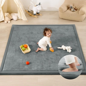 Ultra Soft Baby Play Mat,1.3" Thick Elasti-Foam Tummy Time Mat for Infants,Toddlers,Kids,Water-Repellent Coral Fleece Nursery Rug,Non-Slip Safe for Crawling&Hardwood Floors(Dark Grey)