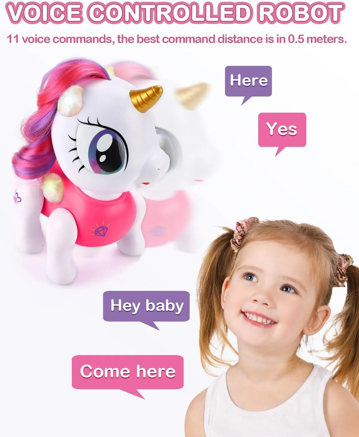 Unicorn Robot Toys for Girls and Boys Rechargeable, Voice and Remote Control Unicorn Robots Interactive Talking Smart Partner with Record Demo Program Dancing Music, Toy Gifts for Kids Age 3 and Up