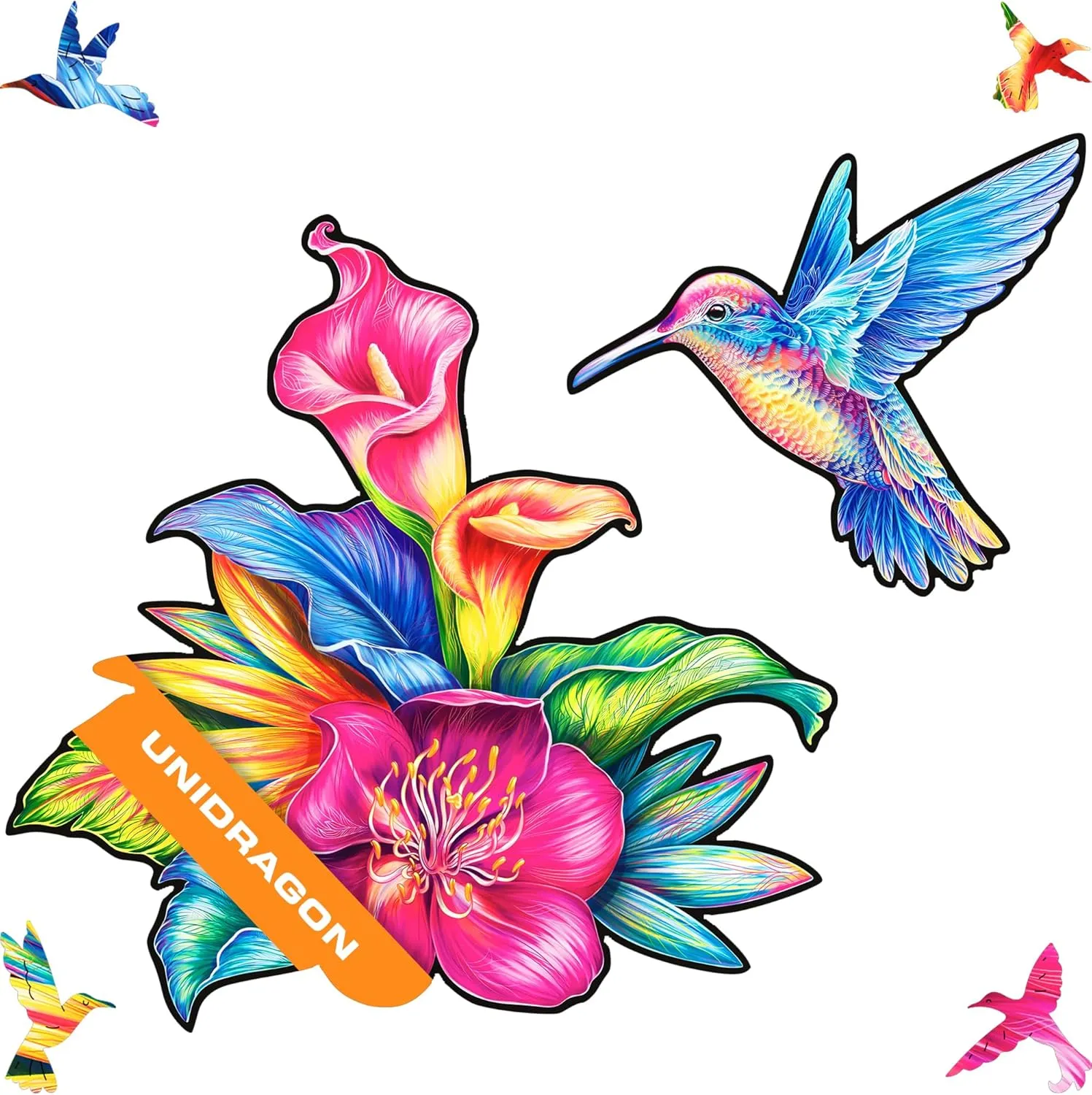 UNIDRAGON Original Wooden Jigsaw Puzzles - Elusive Colibri, 700 pcs, Royal Size 27.6"x21.3", Beautiful Gift Package, Unique Shape Best Gift for Adults and Kids