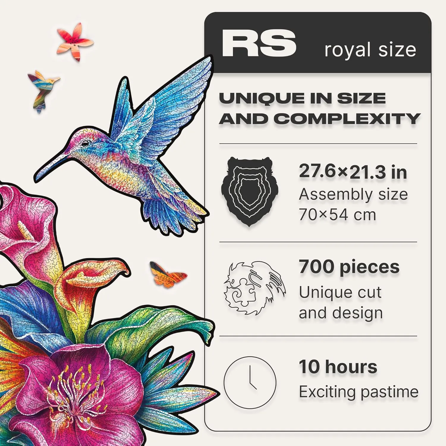 UNIDRAGON Original Wooden Jigsaw Puzzles - Elusive Colibri, 700 pcs, Royal Size 27.6"x21.3", Beautiful Gift Package, Unique Shape Best Gift for Adults and Kids