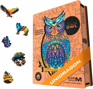 UNIDRAGON Wooden Puzzles for Adults Unique Jigsaw Puzzles - Medium Charming Owl 8.3"x13.8" 186 PCS Deko with Cut 0.03 mm Accuracy Animals