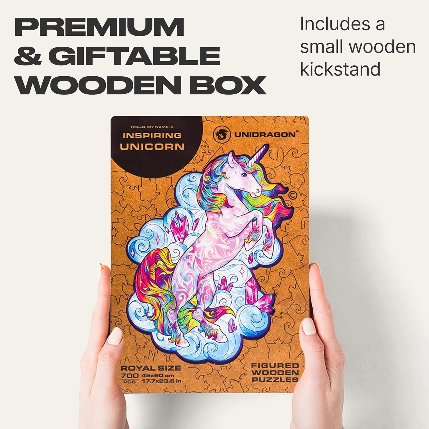 UNIDRAGON Wooden Puzzles for Adults Unique Jigsaw Puzzles - Royal Size Inspiring Unicorn 17.7"x23.6" 700 PCS Deko with Cut 0.03 mm Wood Accuracy Animal
