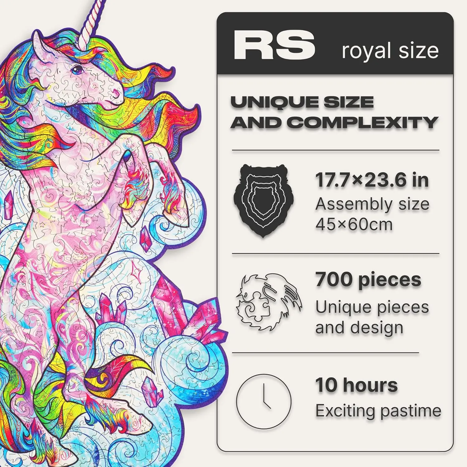 UNIDRAGON Wooden Puzzles for Adults Unique Jigsaw Puzzles - Royal Size Inspiring Unicorn 17.7"x23.6" 700 PCS Deko with Cut 0.03 mm Wood Accuracy Animal