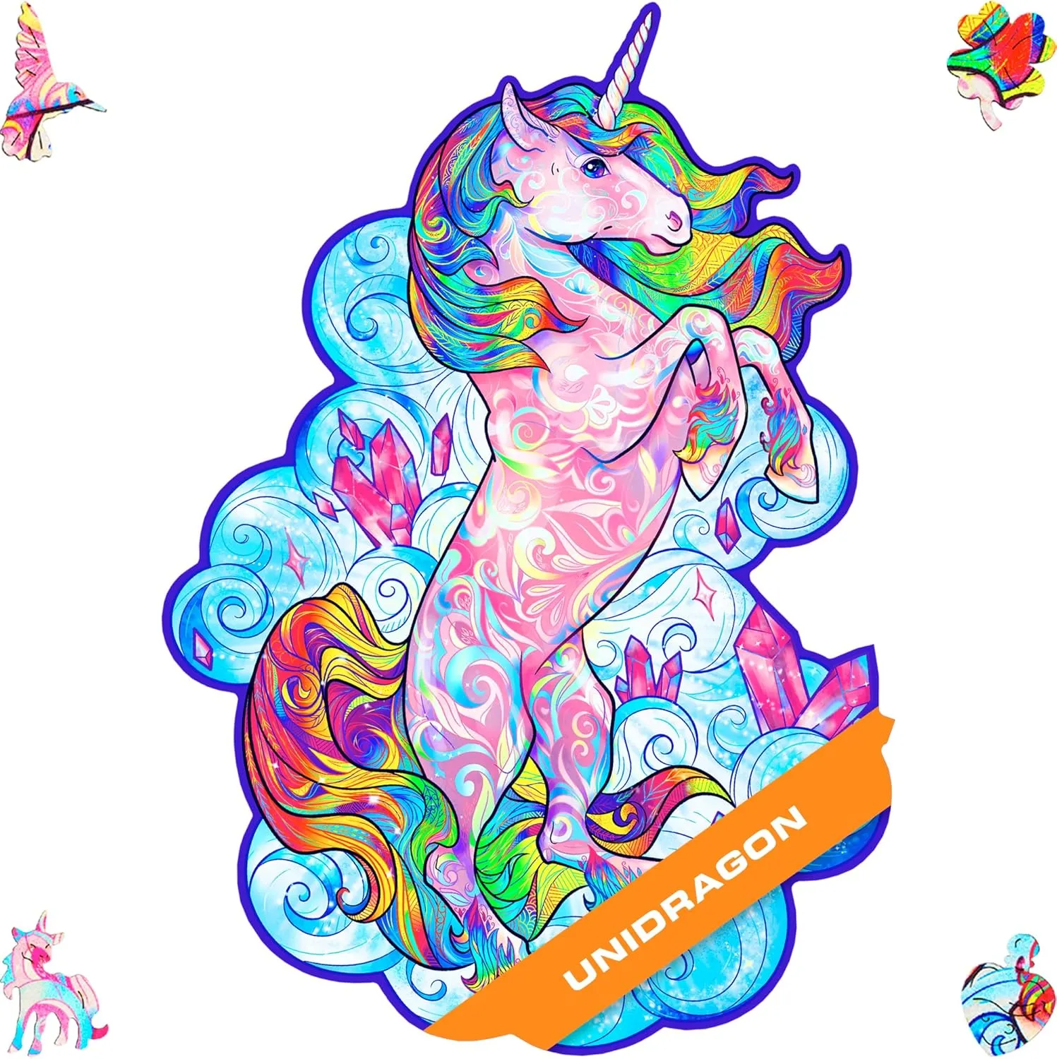 UNIDRAGON Wooden Puzzles for Adults Unique Jigsaw Puzzles - Royal Size Inspiring Unicorn 17.7"x23.6" 700 PCS Deko with Cut 0.03 mm Wood Accuracy Animal