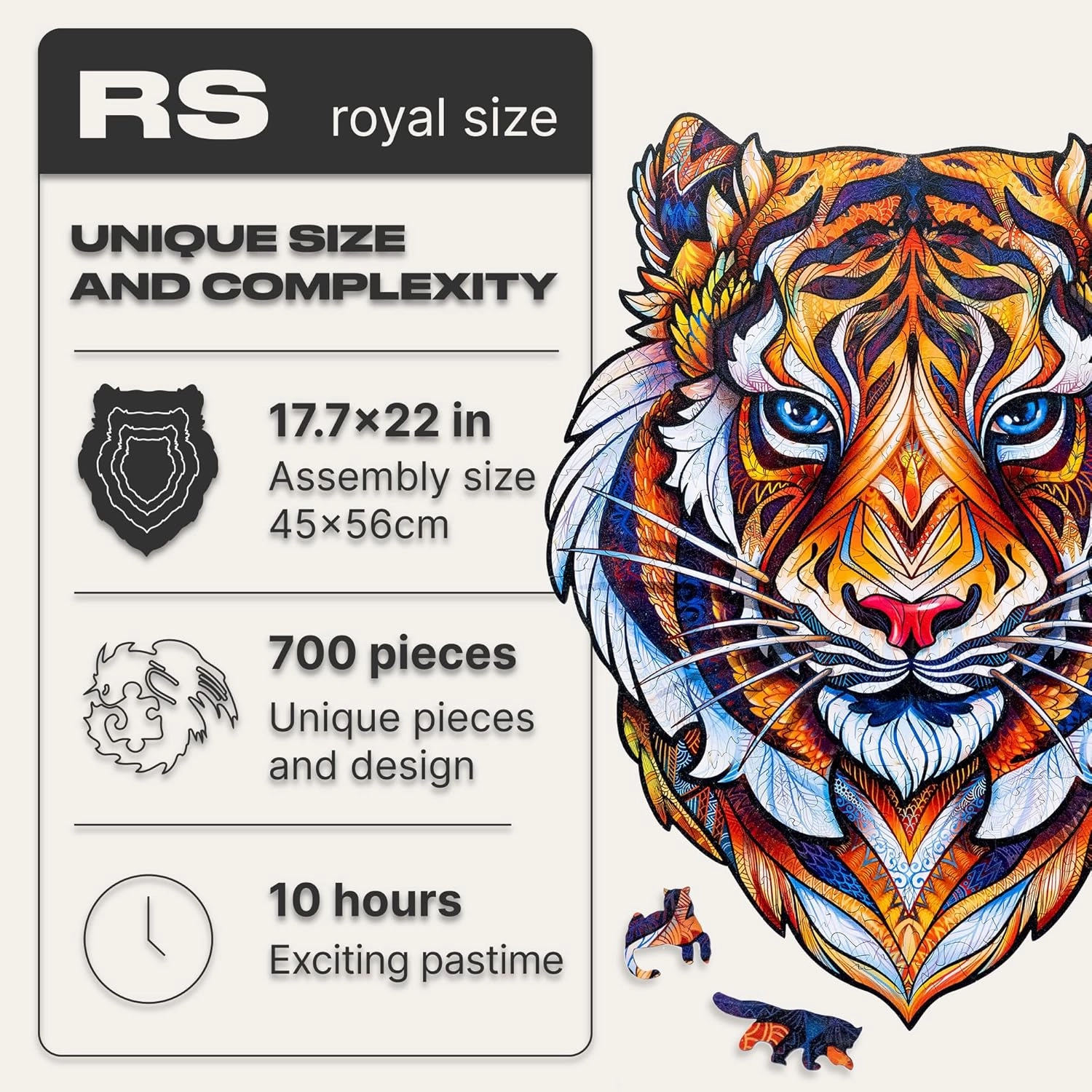 UNIDRAGON Original Wooden Jigsaw Puzzles - Lovely Tiger, 700 pcs, Royal Size 17.7"x22", Beautiful Gift Package, Unique Shape Best Gift for Adults and Kids