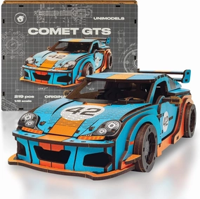 UNIDRAGON Original Wooden Jigsaw Puzzles for Adults Unimodels Comet GTS Blue-Orange 219 Pieces, Car Model, Gift Box, Shaped Pieces
