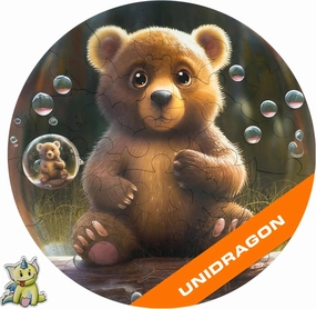 UNIDRAGON Original Wooden Jigsaw Puzzles for Kids Ages 3-5 — Bubblez Bear — 30 Pieces Puzzle Round Shape 9.8×9.8 Inches Toddler Kids Activities Tiny Animals Preschool Toys Brain Teasers