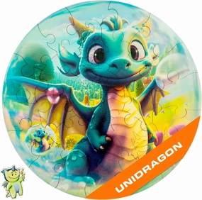 UNIDRAGON Original Wooden Jigsaw Puzzles for Kids Ages 3-5 — Bubblez Dragon — 30 Pieces Puzzle Round Shape 9.8×9.8 Inches Toddler Kids Activities Tiny Animals Preschool Toys Brain Teasers